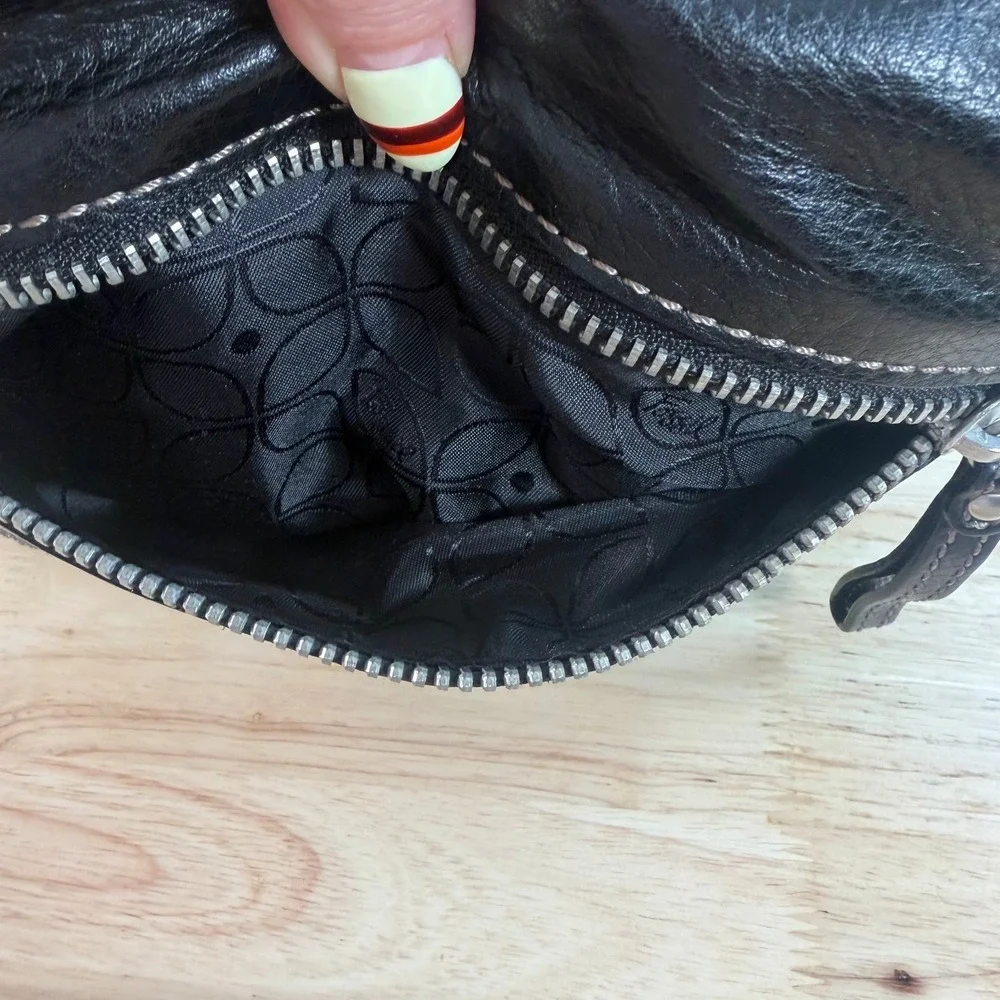 VTG 1954 Fossil Long Live Black Faux Leather Zip Double Handle Satchel Handbag